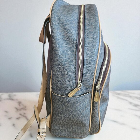 Michael Kors Brown Large Backpack with Gold & White Stripe - Picture 2 of 6